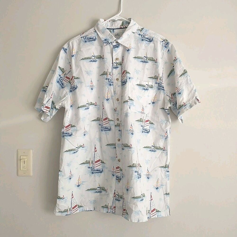 Croft&Barrow Button Up Shirt Mens XLtall Boat Novelty Print Nautical Cotton Oeko